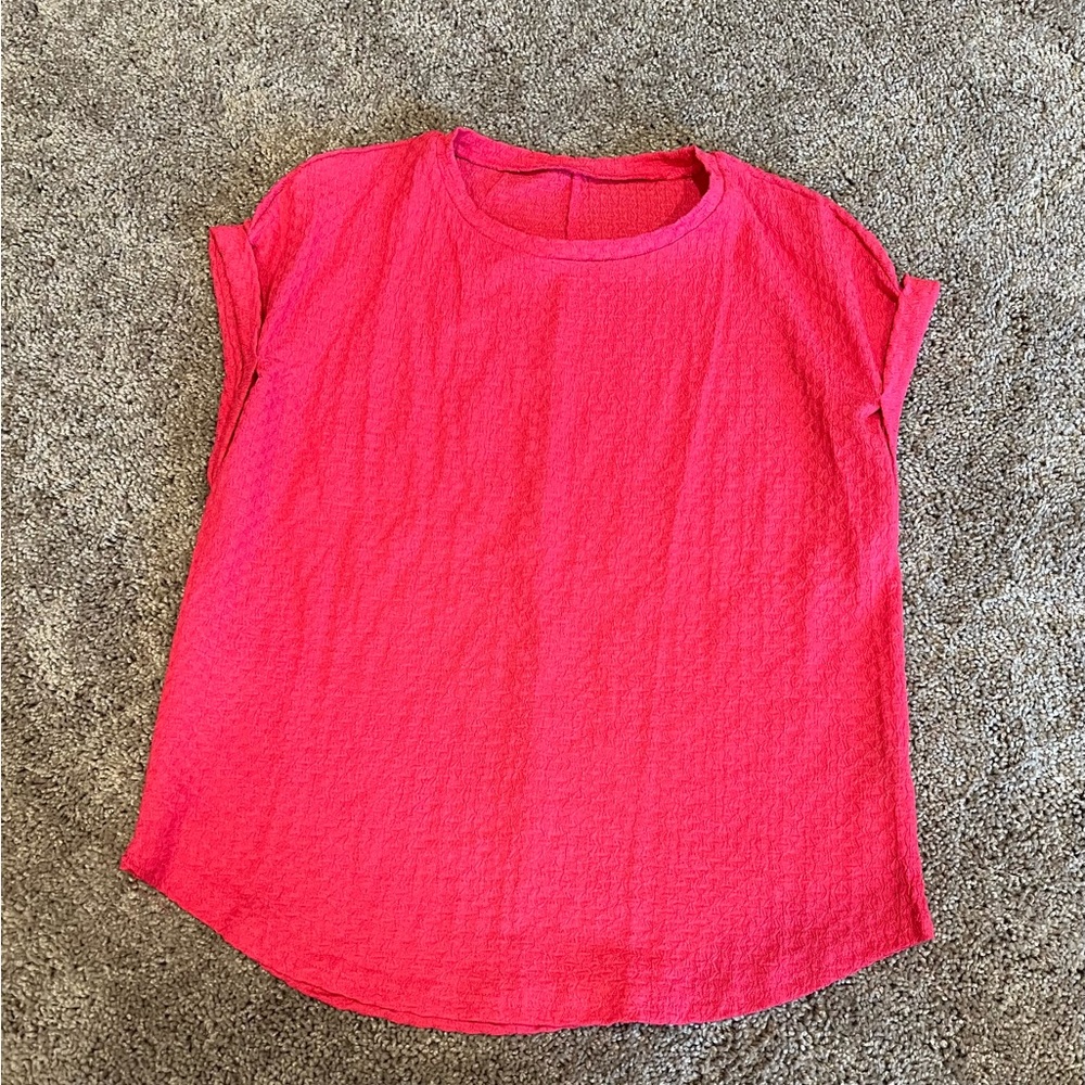 Bright pink cap sleeve blouse